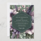 Emerald Mauve Artful Flora Wedding 招待状 (正面)