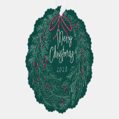 Emerald Merry Christmas Photo Wreath  オーナメントカード (右)