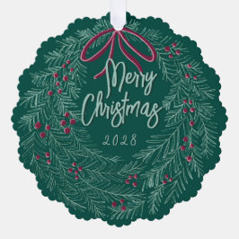 Emerald Merry Christmas Photo Wreath  オーナメントカード