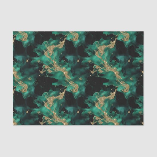 Emerald Mint Gold Watercolor Abstract Decoupage 薄葉紙 (正面)