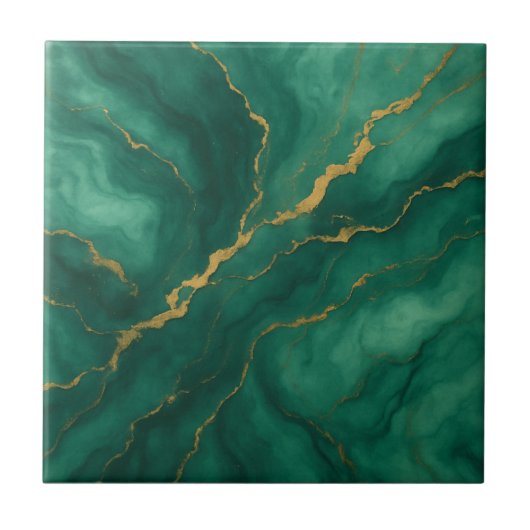 Emerald Mist and Gold Vein Marble Effect タイル (正面)