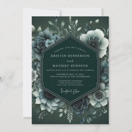 Emerald Moody Anemone Wedding 招待状 (正面)