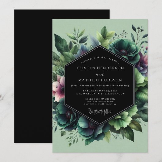 Emerald Moody Bloom Wedding 招待状 (正面/裏面)