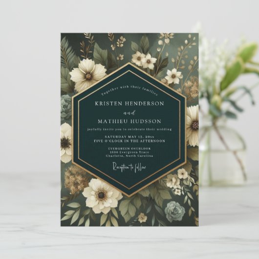 Emerald Moody Floral Elegance Wedding 招待状 (スタンド正面)
