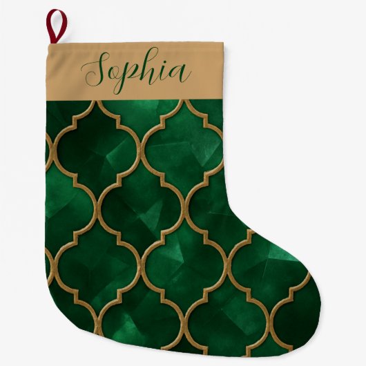 Emerald Moroccan Pattern – Luxury Style ラージクリスマスストッキング (正面)