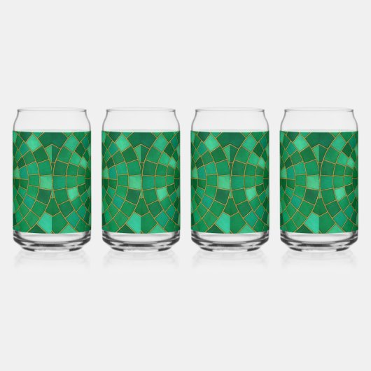 Emerald Mosaic Circle Pattern Art ガラス缶 (右)