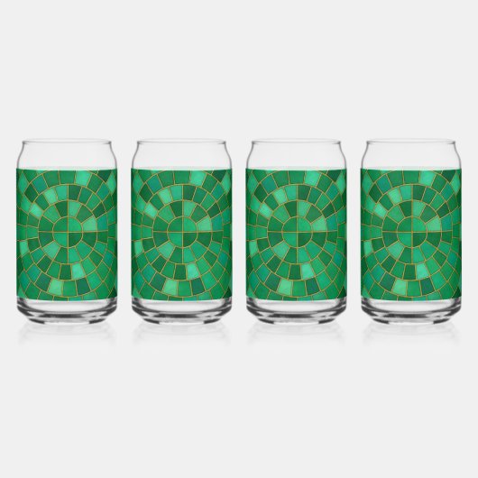 Emerald Mosaic Circle Pattern Art ガラス缶 (正面)