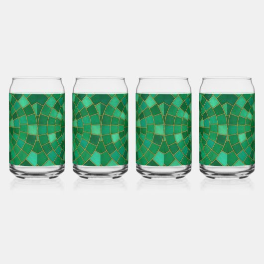 Emerald Mosaic Circle Pattern Art ガラス缶 (左)