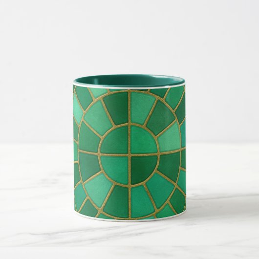 Emerald Mosaic Circle Pattern Art マグカップ (中央)