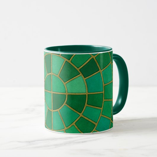 Emerald Mosaic Circle Pattern Art マグカップ (正面右)
