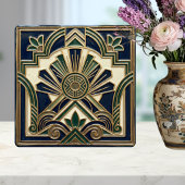 Emerald Navy Gold Art Deco Sun Rays Geometric  タイル
