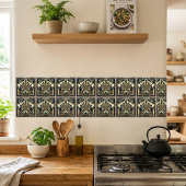 Emerald Navy Gold Art Deco Sun Rays Geometric  タイル