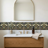 Emerald Navy Gold Art Deco Sun Rays Geometric  タイル