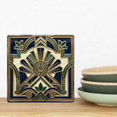 Emerald Navy Gold Art Deco Sun Rays Geometric  タイル