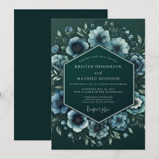 Emerald Nocturne Anemone Wedding 招待状 (正面/裏面)