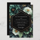 Emerald Nocturne Flora Wedding 招待状 (正面/裏面)