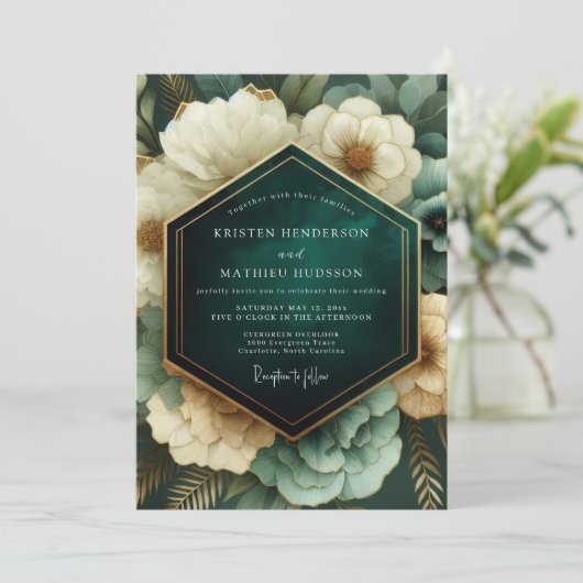 Emerald Opulent Bloom Wedding 招待状 (スタンド正面)