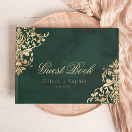 Emerald Ornate Victorian Green and Gold Wedding ゲストブック