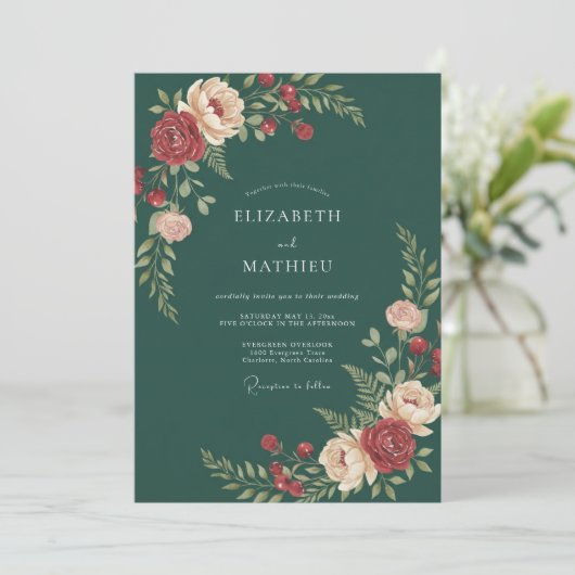 Emerald Painterly Flourish Wedding 招待状 (スタンド正面)