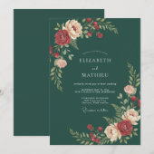 Emerald Painterly Flourish Wedding 招待状 (正面/裏面)