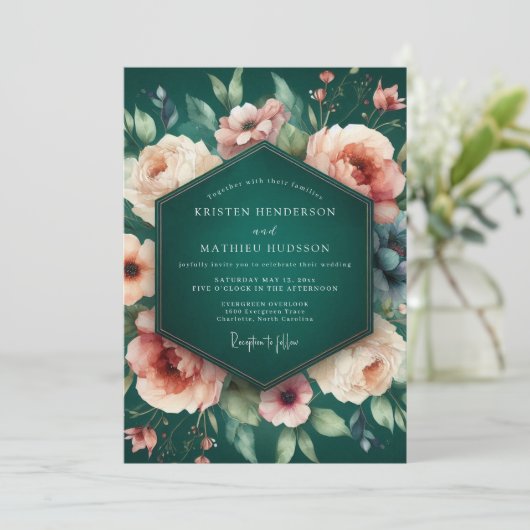 Emerald Peach Baroque Wedding 招待状 (スタンド正面)