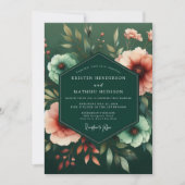 Emerald Peach Flora Wedding 招待状 (正面)