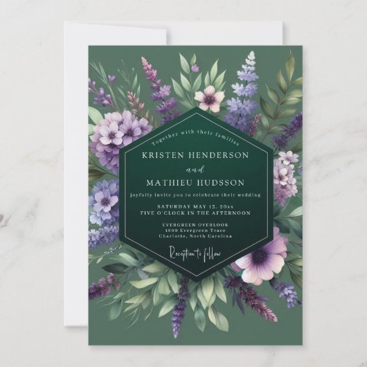 Emerald Purple Wildflower Wedding 招待状 (正面)