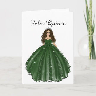 Emerald Quinceanera - Feliz Quince Birthday Card カード