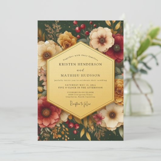 Emerald Rich Botanical Wedding 招待状 (スタンド正面)