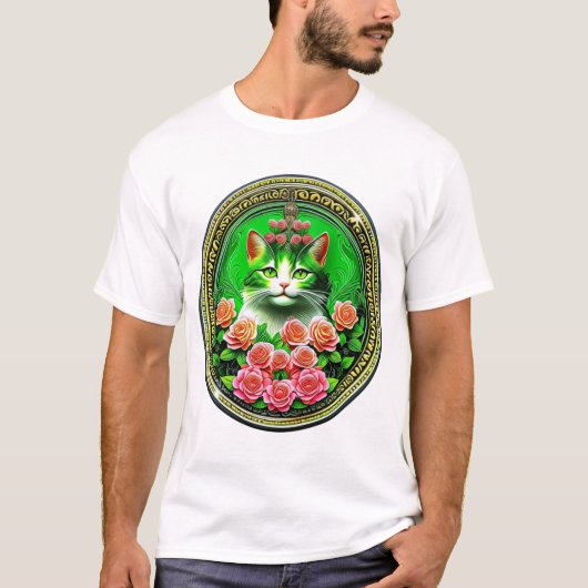 Emerald Rose Cat Medallion Tシャツ (正面)