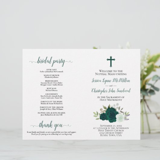 Emerald Roses DIY Fold Catholic Wedding Program (スタンド正面)