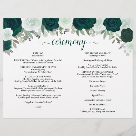 Emerald Roses DIY Fold Catholic Wedding Program (裏面)