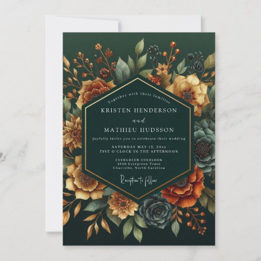 Emerald Russet Bloom ウェディング 招待状 (正面)