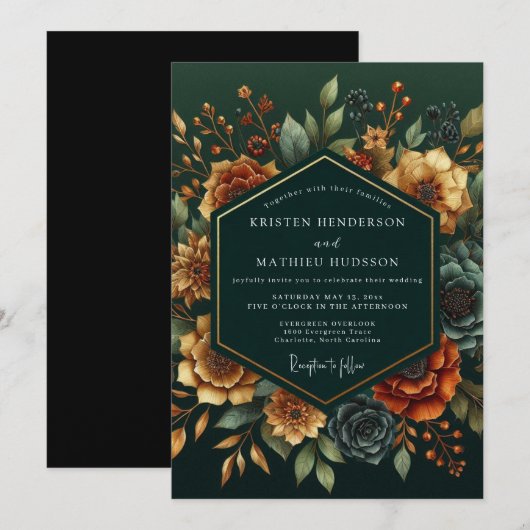 Emerald Russet Bloom Wedding 招待状 (正面/裏面)