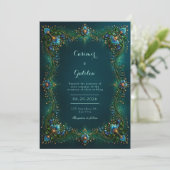 Emerald Sapphire Gilded Floral Wedding 招待状 (スタンド正面)