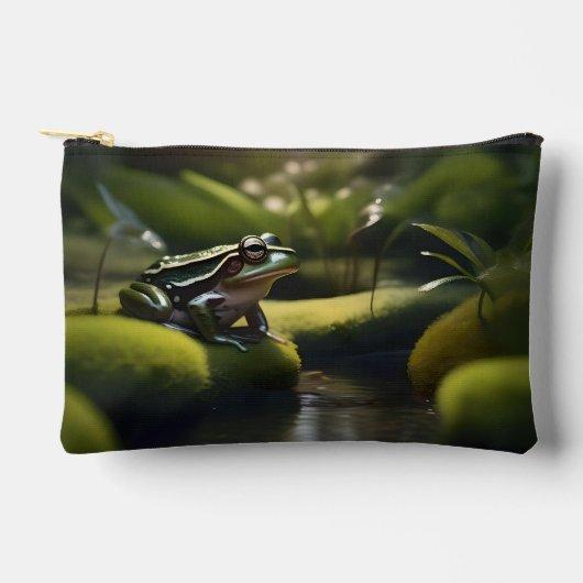 Emerald Serenity: A Green Frog by the River, アクセサリーポーチ (正面)