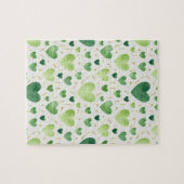 Emerald Sparkle | Green & Gold Watercolor Hearts ジグソーパズル (横)