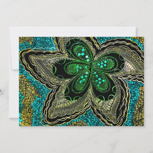 Emerald Teal Mandala Flower Flat Holiday Card シーズンカード (正面)
