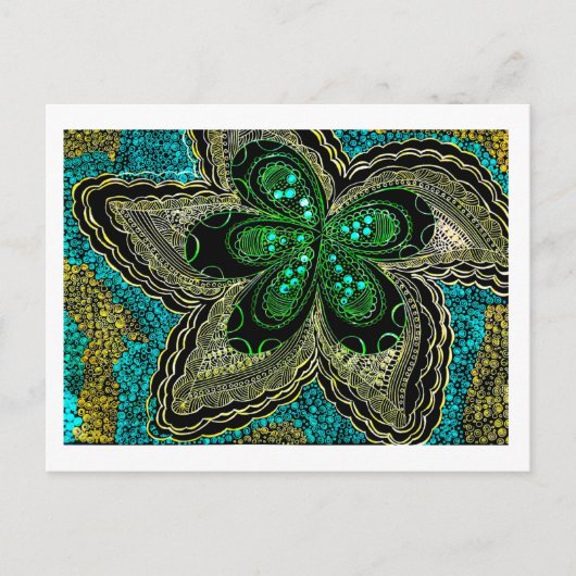 Emerald Teal Mandala Flower Postcard ポストカード (正面)