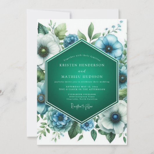 Emerald Teal Palette Wedding 招待状 (正面)