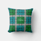 Emerald & Teal Rustic Plaid Pattern Personalized  クッション (正面)