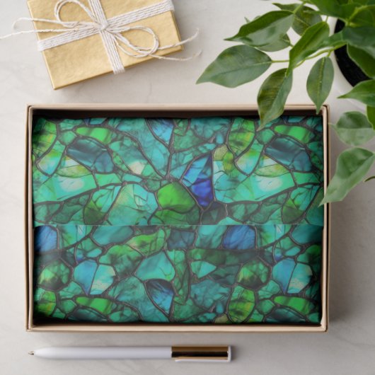 Emerald Teal Sea Glass Mosaic Abstract Pattern 薄葉紙 (ギフト)