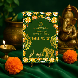 emerald traditional hindu motifs wedding seating  テーブルナンバー