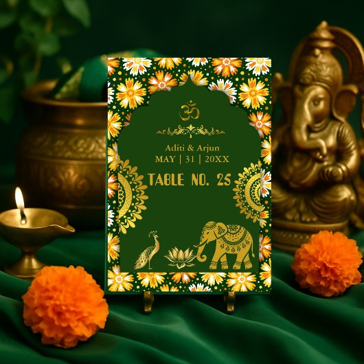 emerald traditional hindu motifs wedding seating  テーブルナンバー