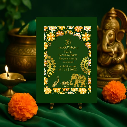 emerald traditional hindu motifs wedding thanks サンキューカード