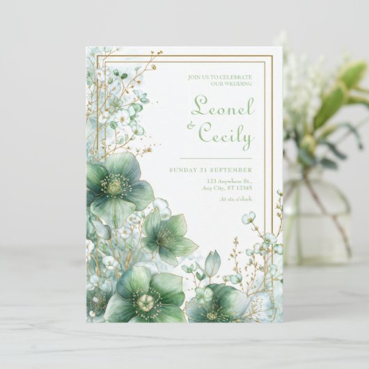 Emerald Translucent Hellebore Botanical Frame 招待状 (スタンド正面)