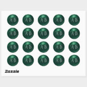 Emerald Two Hearts Silver Monogram Wedding ラウンドシール (シート)