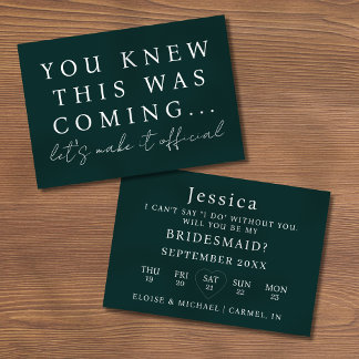 Emerald Will You Be My Bridesmaid Proposal Card 招待状
