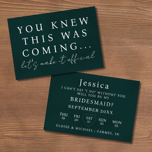 Emerald Will You Be My Bridesmaid Proposal Card 招待状