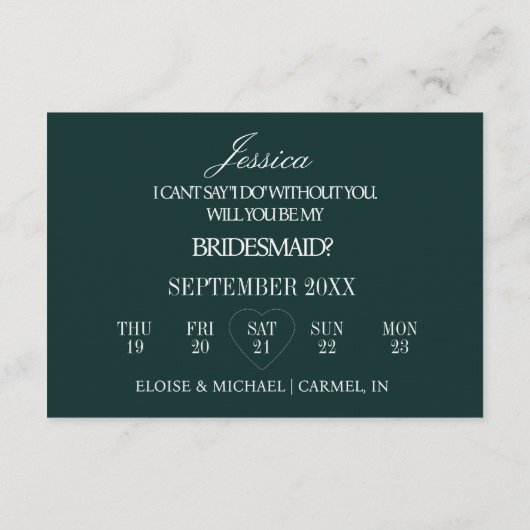 Emerald Will You Be My Bridesmaid Proposal Card 招待状 (裏面)